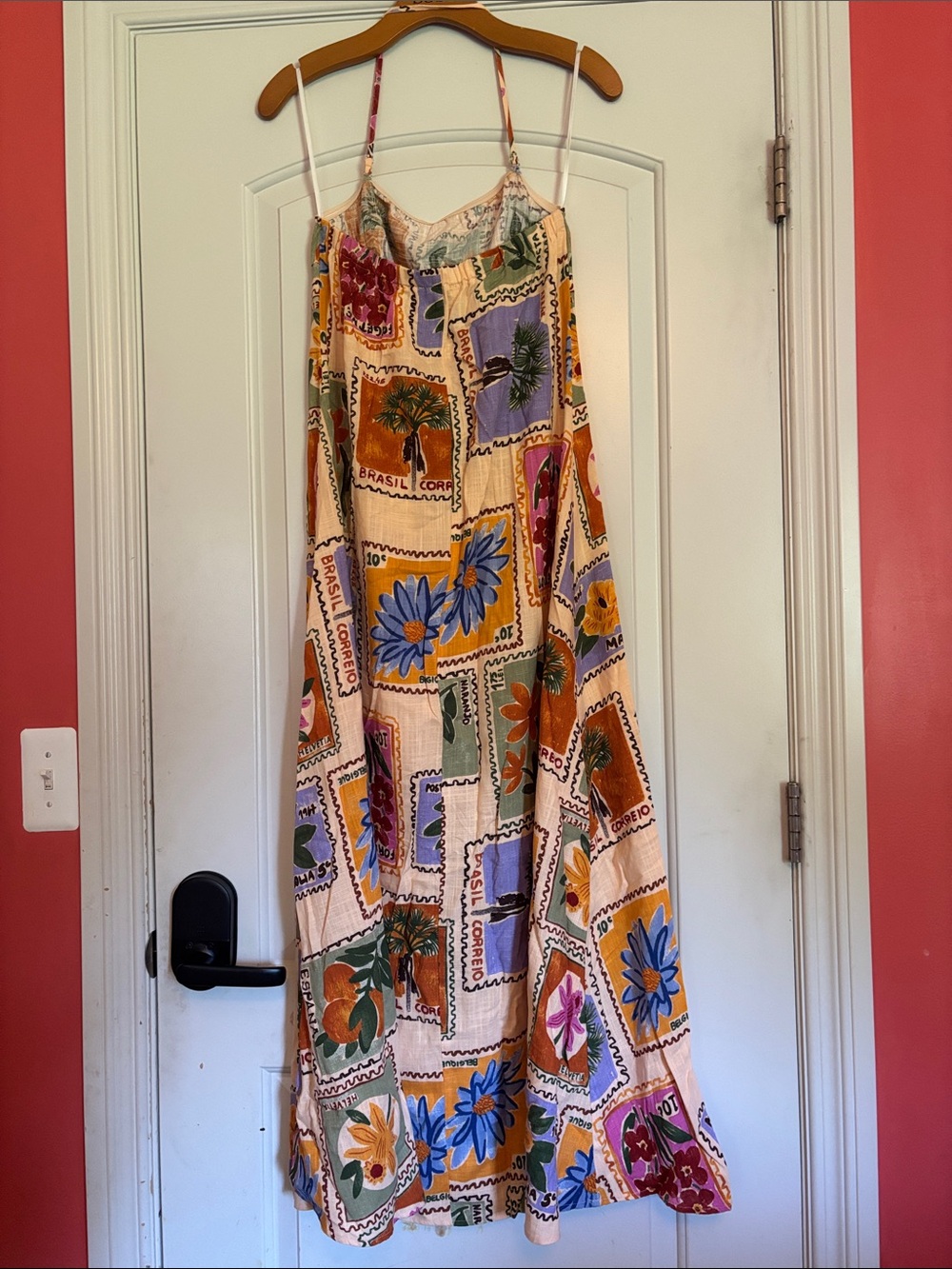 PAPERHEART Women’s Floral Maxi Halter Sundress - Peach Background. Size Medium - Picture 4 of 6
